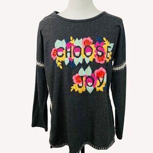 Bleu Bayou Crewel Embroidered Sweater Size S Floral Long Sleeve Blanket Stitch